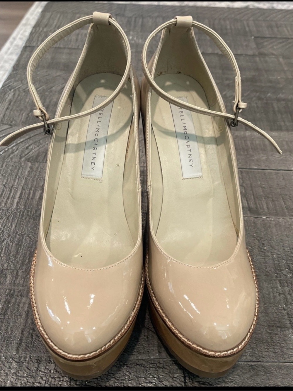 Stella McCartney Nude Patent Platform Pumps with Ankle Strap